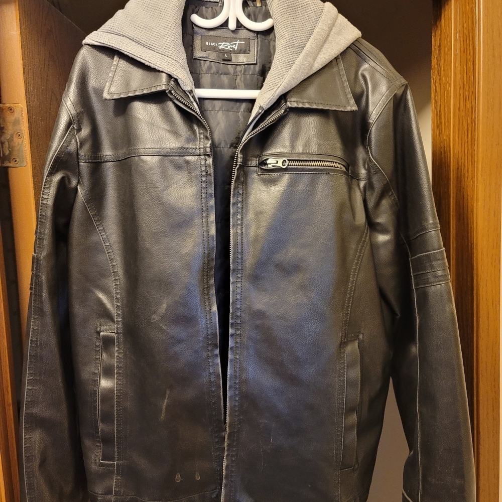 Black Leather Hooded Jacket
